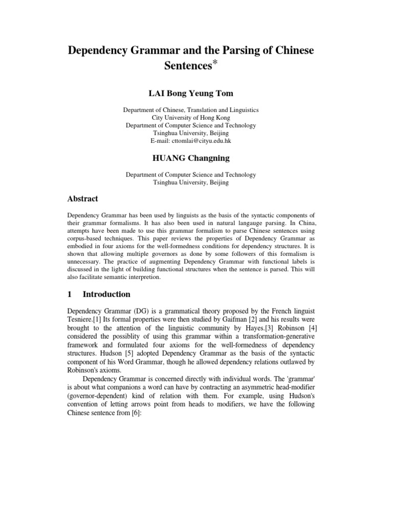 Parsing Chinese Sentences with Dependency Grammar | PDF | Parsing | Syntax