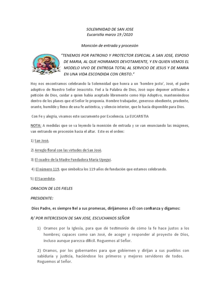 Solemnidad de San José: Misa y Ofrendas | PDF | Misa (liturgia) | María ...