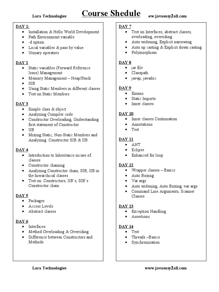 Comprehensive Java Training Schedule | PDF | Enterprise Java Beans ...