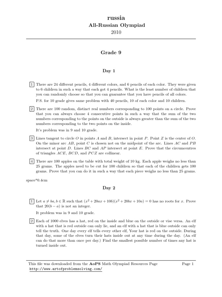 All-Russian Math Olympiad 2010 Problems | PDF | Mathematical Concepts ...