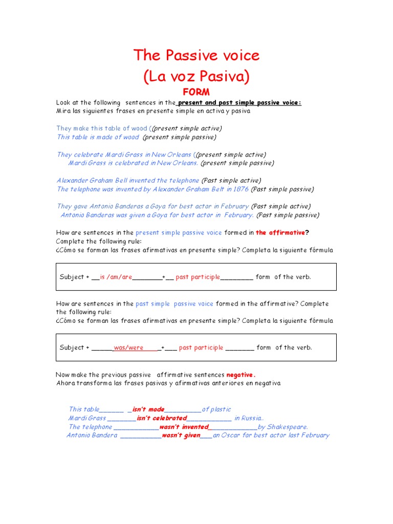 The Passive Voice Spanish and English Completed PDF Verb Semantic