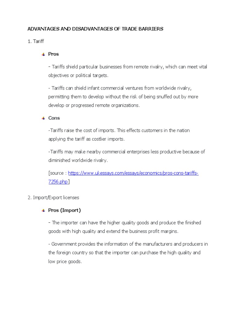 Advantages and Disadvantages of Trade Barriers PDF Exports
