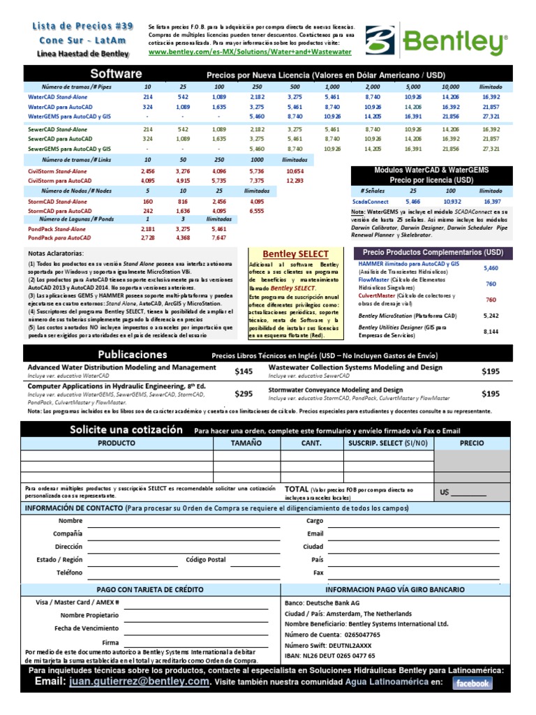 Precios de Software Bentley Haestad | PDF | Sistema de información ...