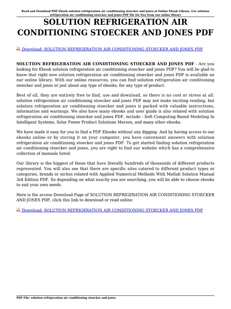 Solution Refrigeration Air Conditioning Stoecker and Jones PDF PDF