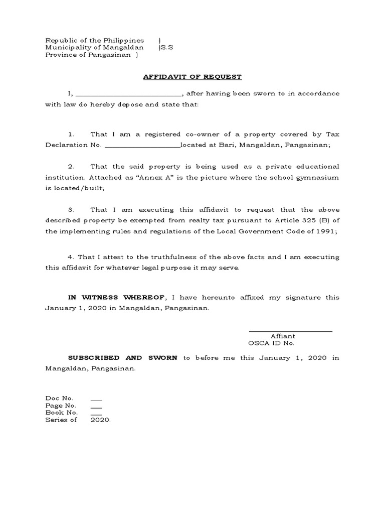 Affidavit of Request | PDF | Finance & Money Management | Law