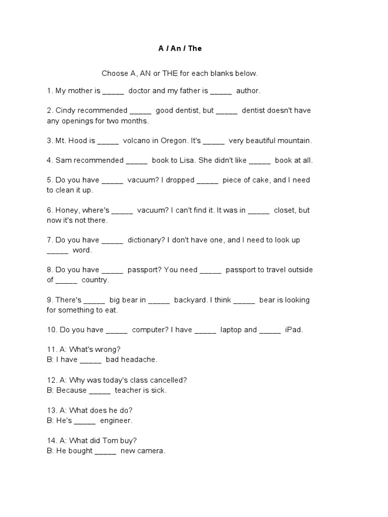A - An - The - Exercises PDF | PDF