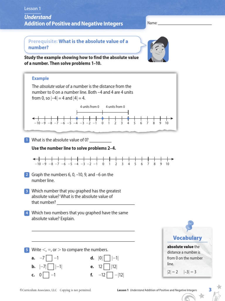 Lesson 1 Practice Understand Addition of Positive and Negative Integers ...