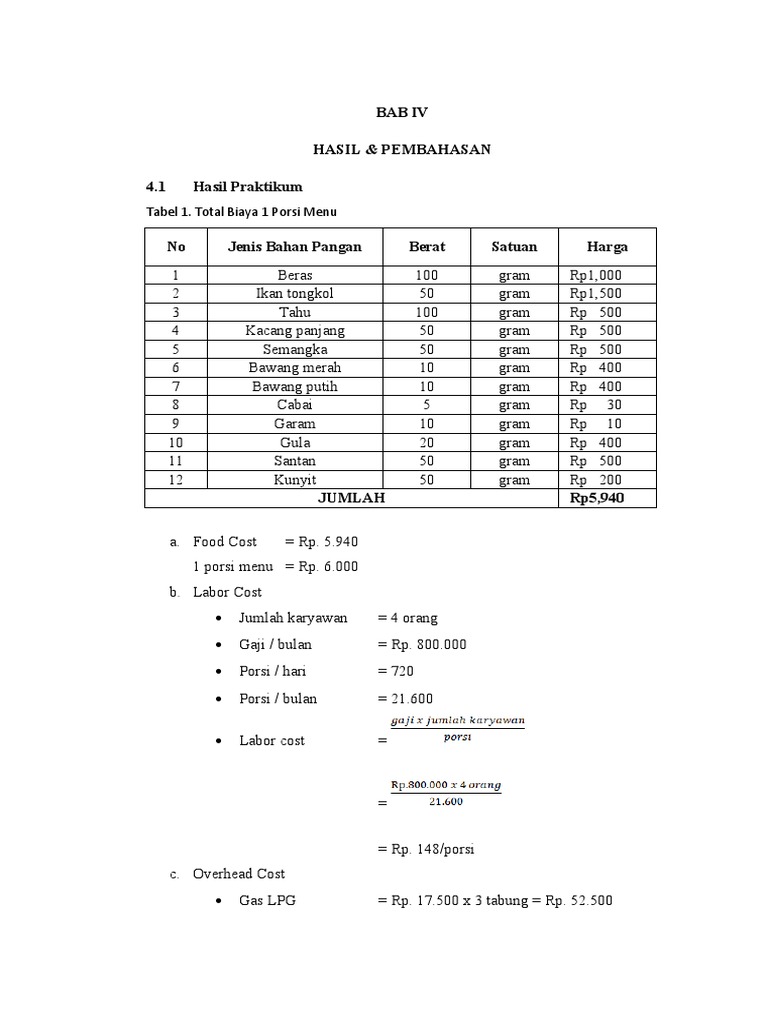 Contoh Perhitungan Food Cost Makanan | PDF | Memasak, Makanan, & Anggur