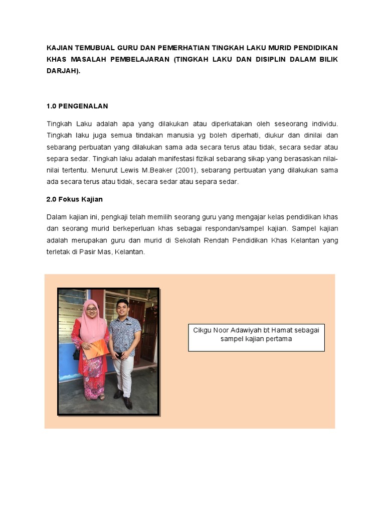 Kajian Temubual Guru Dan Pemerhatian Tingkah Laku Murid Pendidikan Khas Masalah Pembelajaran Pdf
