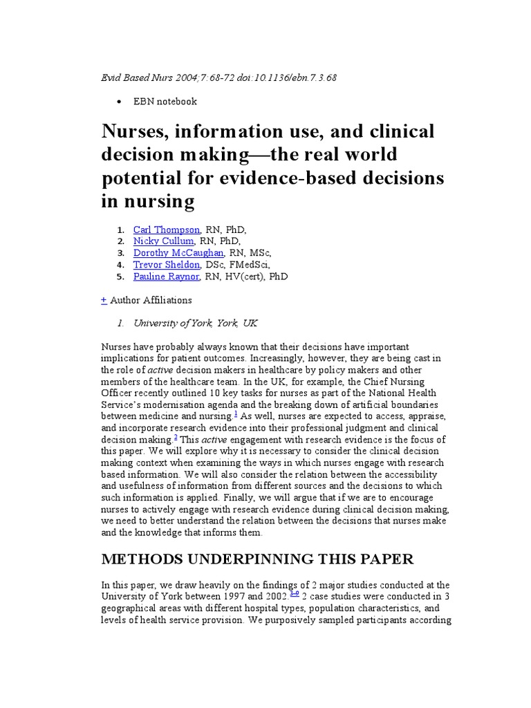 Evidence-Based Nursing Decisions | PDF | Evidence Based Medicine ...