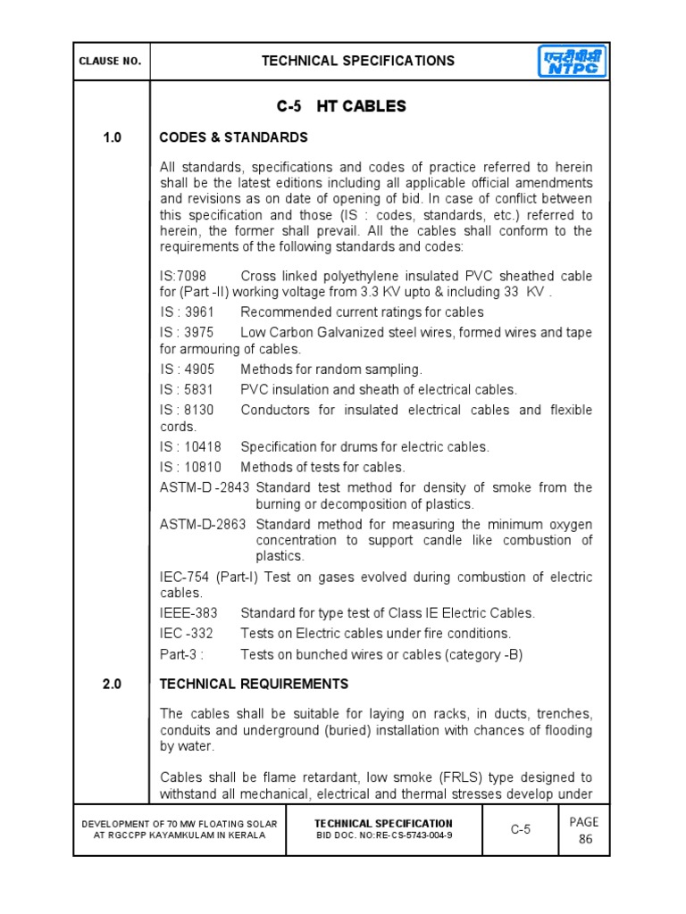 HT Cable RFQ Specifications PDF PDF Electrical Wiring Wire