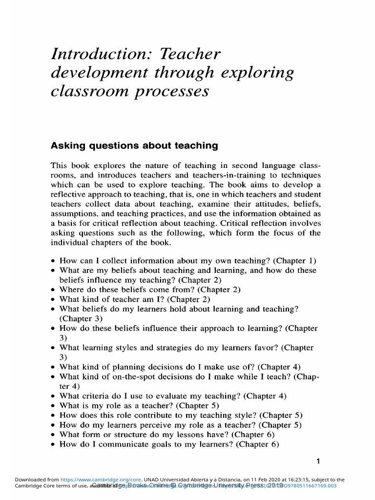 Introduction Teacher Development Through Exploring Classroom Processes