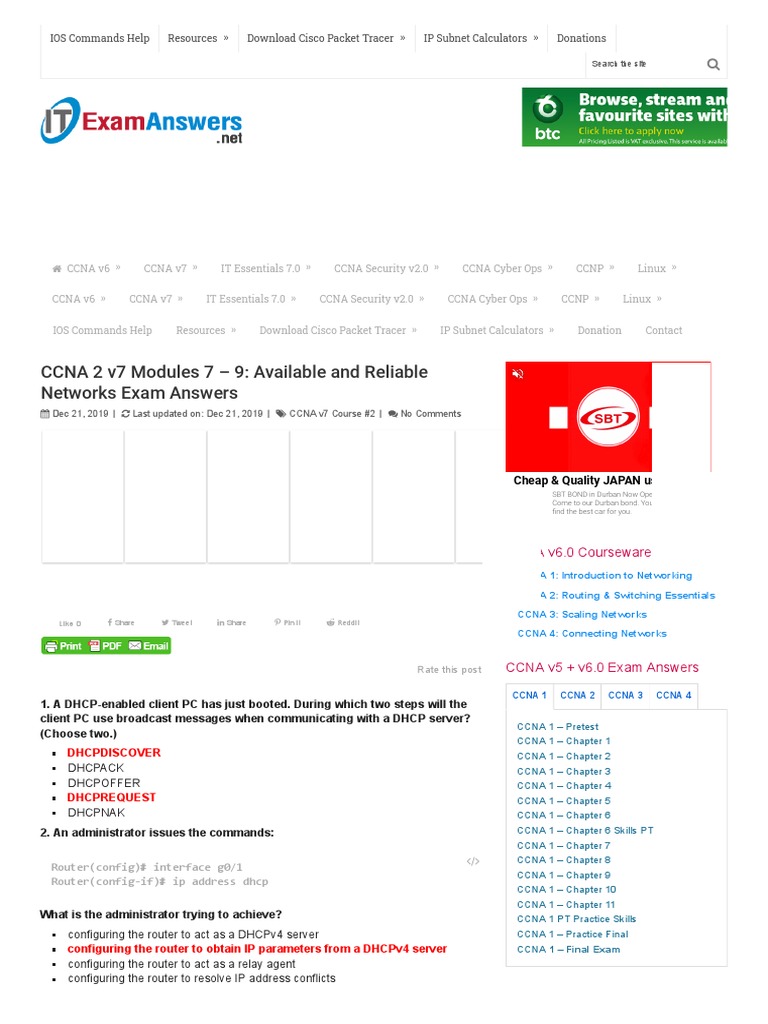 Ccna 3 Chapter 5 Exam Answers
