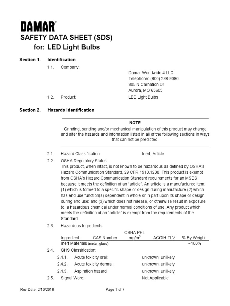 Safety Data Sheet for LED Light Bulbs An InDepth Analysis of Hazards, Exposure Risks, and