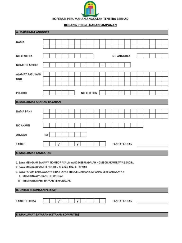 Borang Pengeluaran Simpanan Pdf Pdf