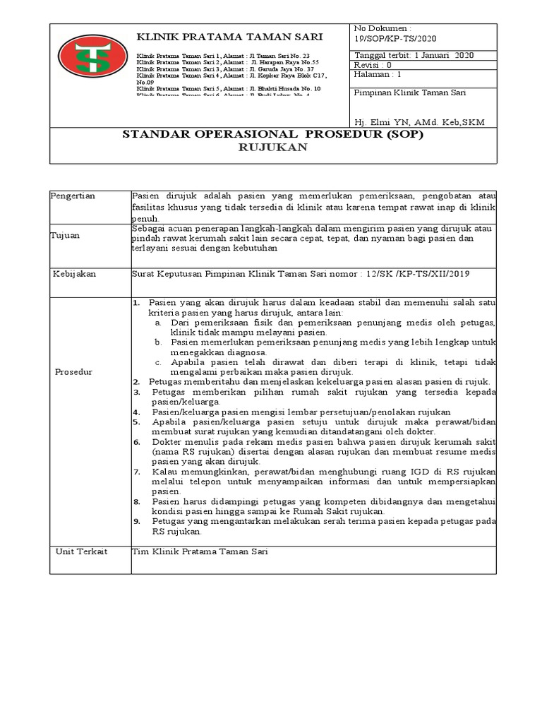 SOP Rujukan Pasien Klinik Taman Sari | PDF