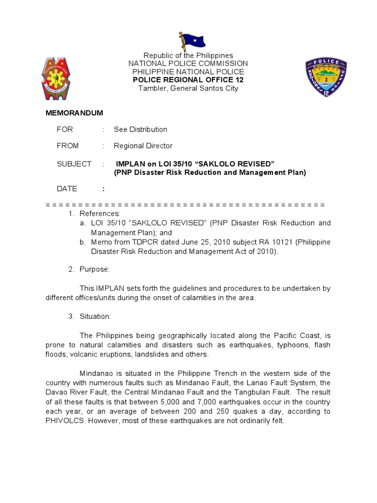 PNP IMPLAN for Disaster Management Plan | PDF | Search And Rescue ...