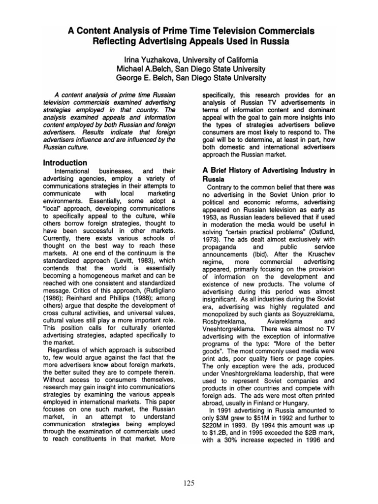 A Content Analysis of Prime Time Television Commercials Reflecting