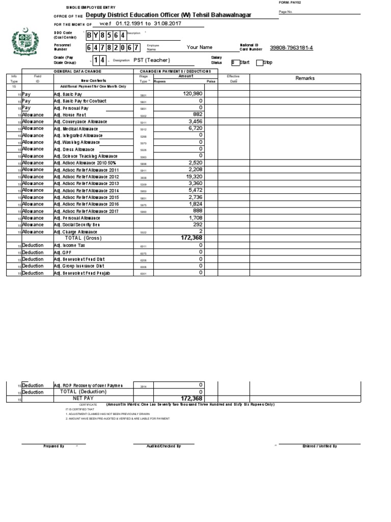 Adjustment Form Pdf Tax Deduction Services Economics