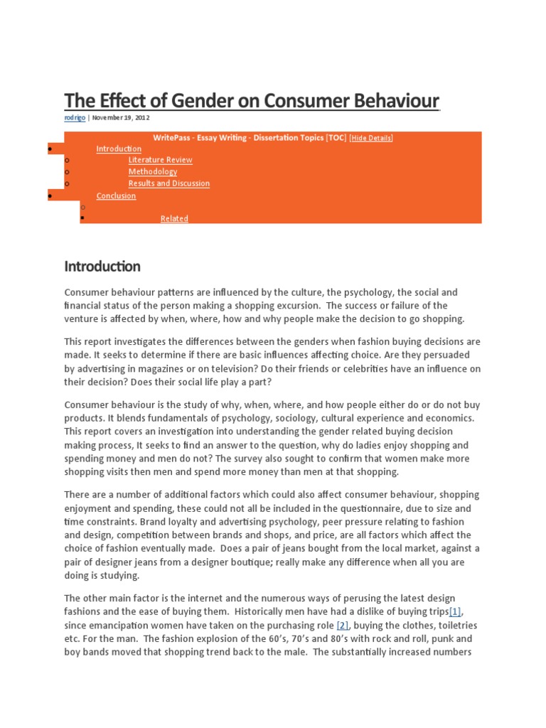 The Effect of Gender On Consumer Behaviour | PDF | Consumer Behaviour ...