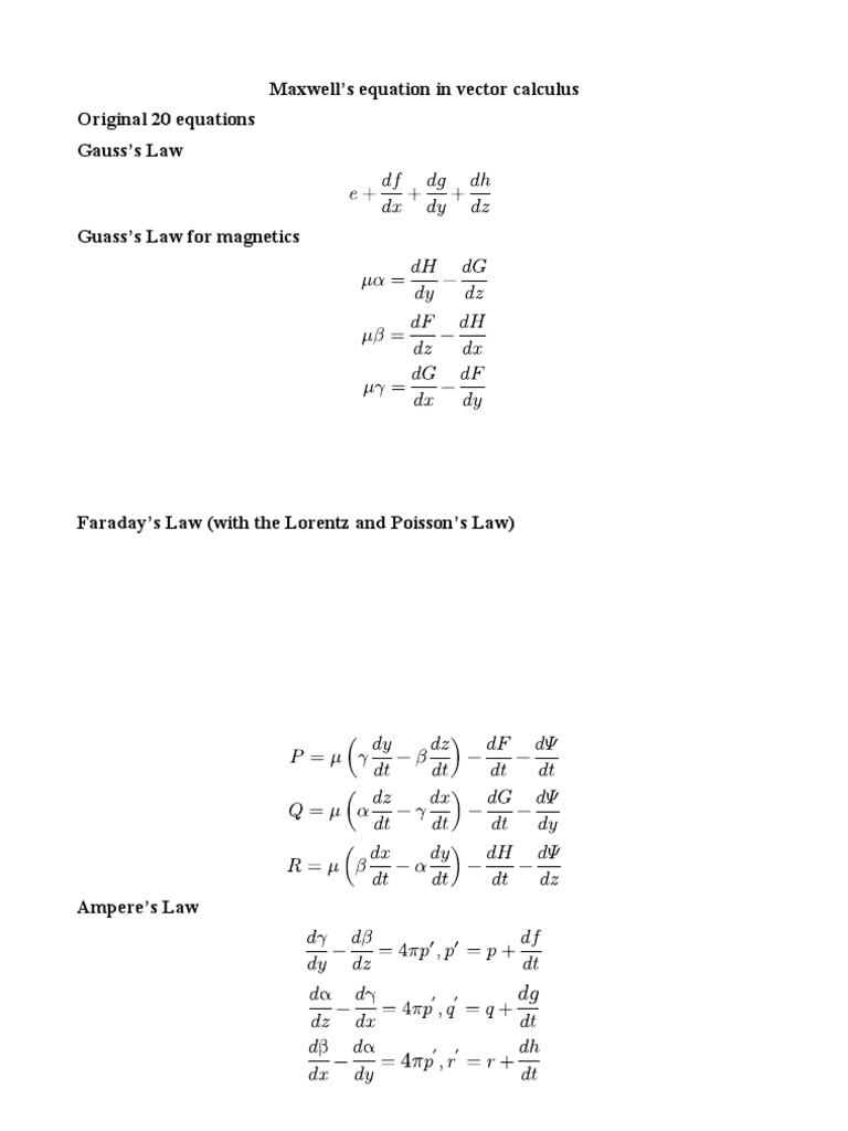Maxwell's Equations in Vector Calculus: A Comprehensive Explanation of ...
