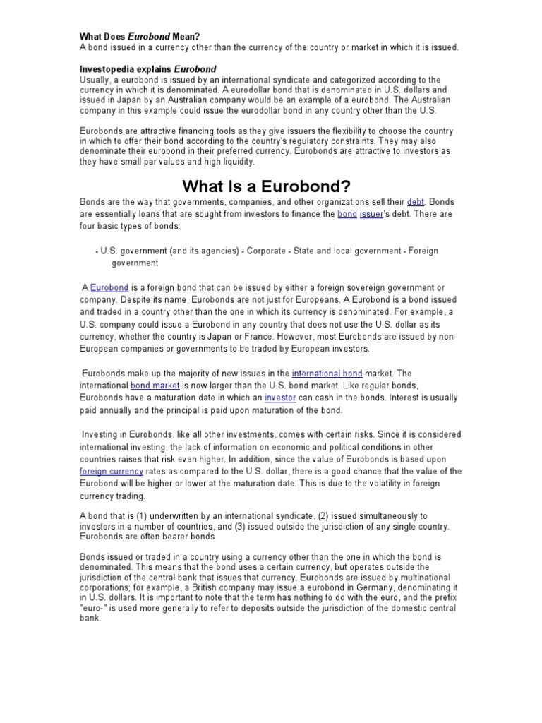What Does Eurobond Mean Yield Curve Bonds (Finance)
