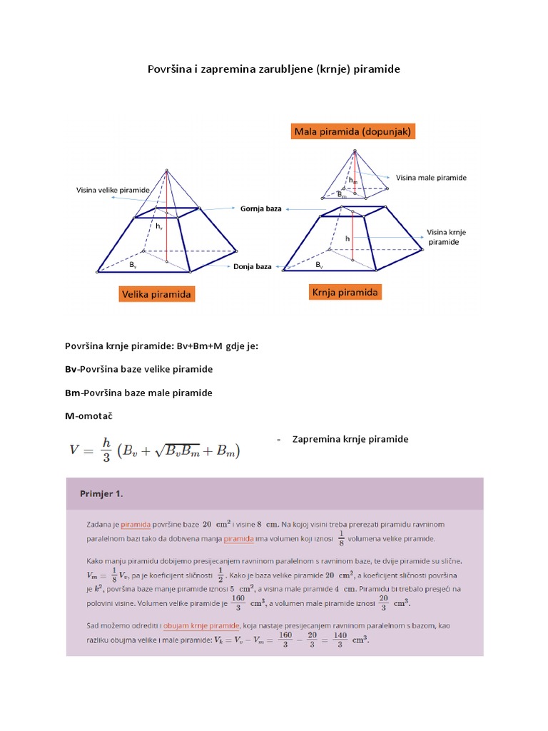 Površina I Zapremina Zarubljene Piramide | PDF