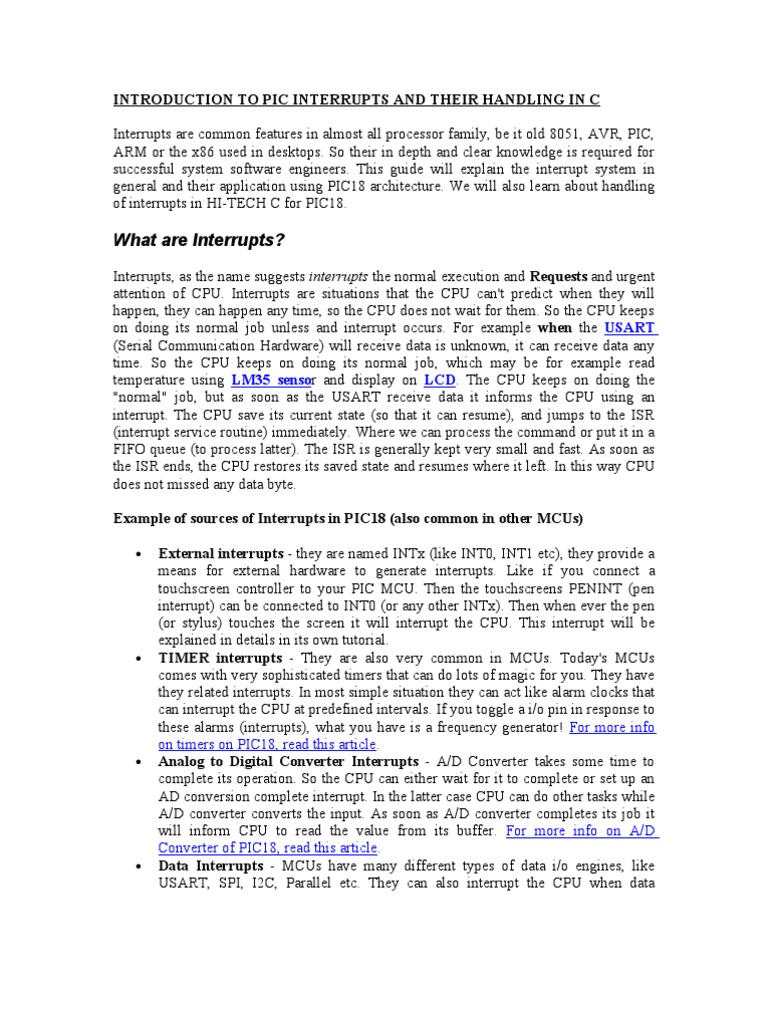 Introduction To PIC Interrupts and Their Handling in C | PDF | Analog ...