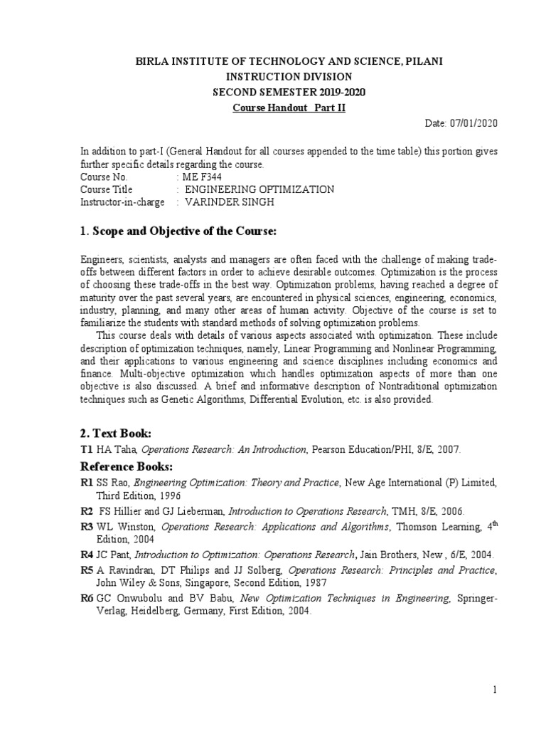 ME F344 Handout | PDF | Mathematical Optimization | Mathematics Of ...