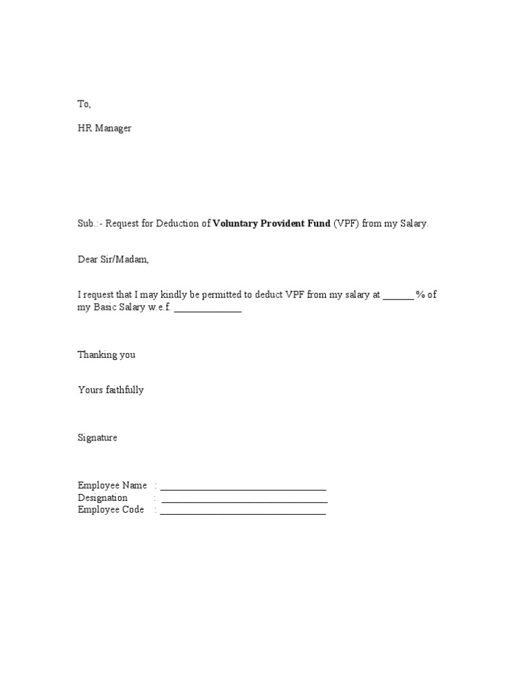 VPF Deduction Letter