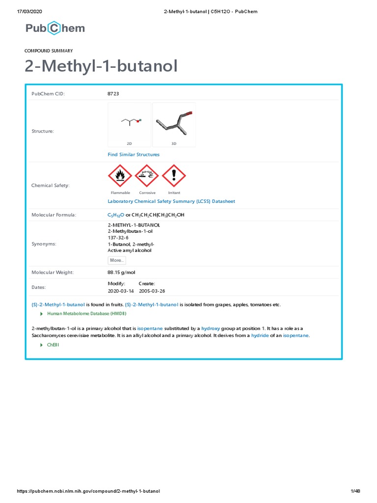 WHAT IS 2 METHYL 1 BUTANOL visual data 2