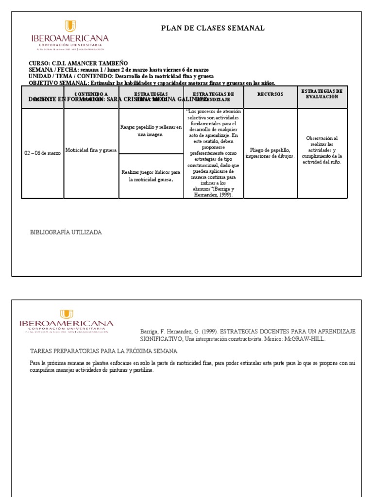 Plan de Clases Semanal | PDF | Aprendizaje | Evaluación