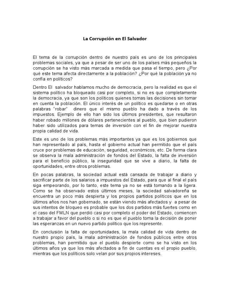 La Corrupción en El Salvador | PDF | Corrupción política | El Salvador