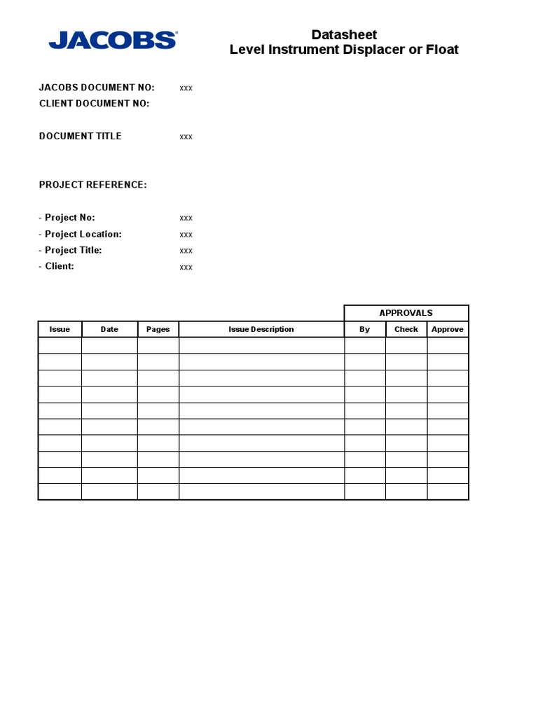 Level Instrument Displacer Datasheet | PDF | Density | Electrical ...