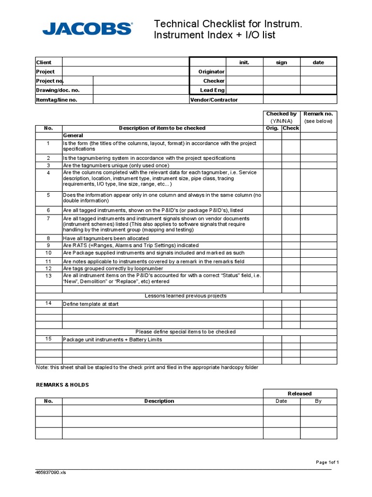 Instrumentation Technical Checklist | PDF | Specification (Technical ...