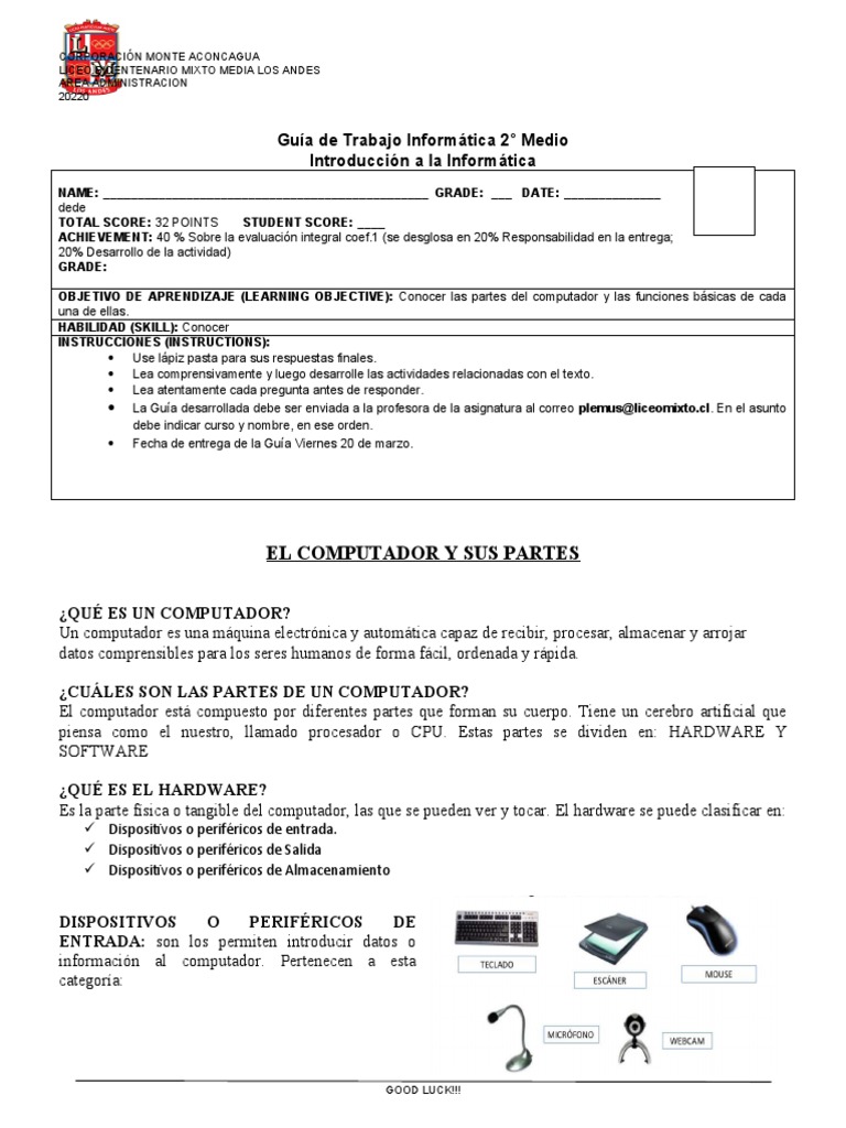 Partes y Funciones del Computador | PDF | Periférico | Hardware de la ...