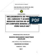 Mejora de producción de carguío y acarreo para reducir costos en minera de oro