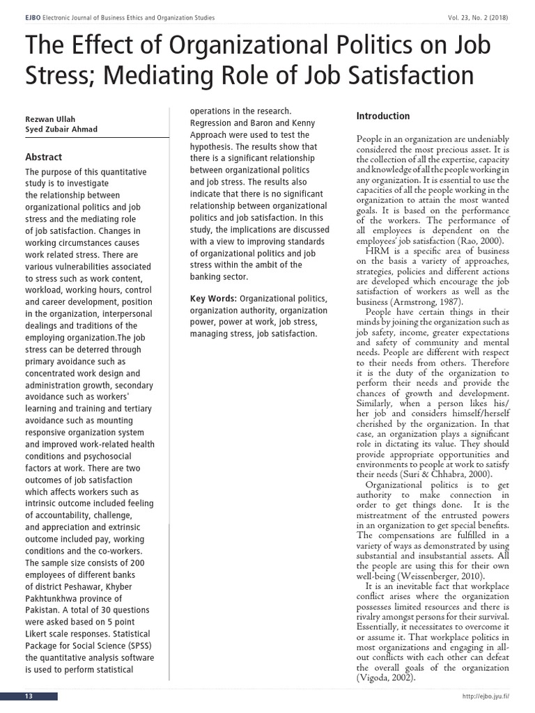 Impact of Politics on Job Stress | PDF | Job Satisfaction ...