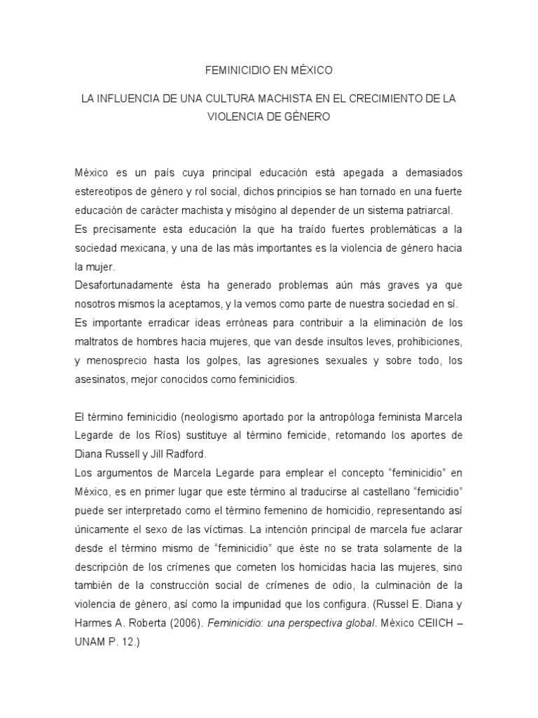 Feminicidio en México: Cultura Machista y Violencia | PDF | La ...