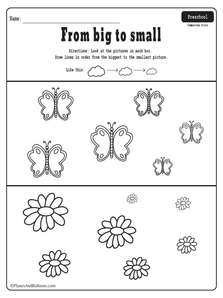 big to small preschool worksheets pdf