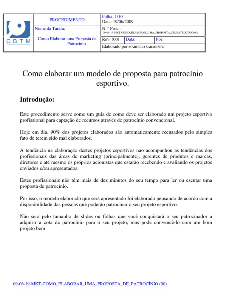 Como Elaborar Uma Proposta Para Patrocinio(00) Brasil São Paulo