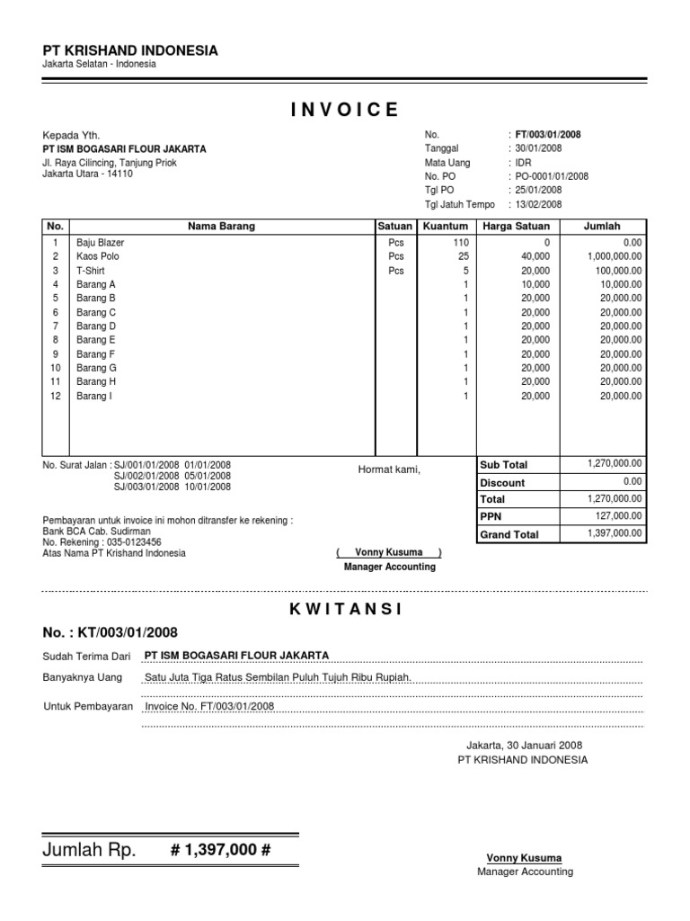  Contoh  Faktur  Penjualan Dan Kwitansi Pembayaran