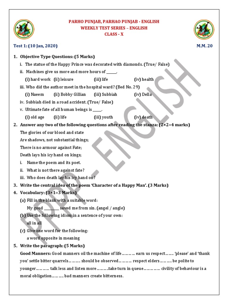 Class X English Weekly Test Series | PDF | Ashoka