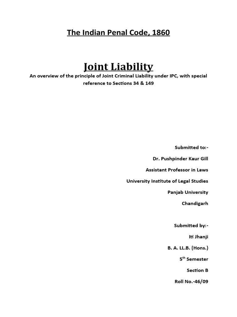 Joint Criminal Liability in IPC Explained | PDF | Vicarious Liability ...