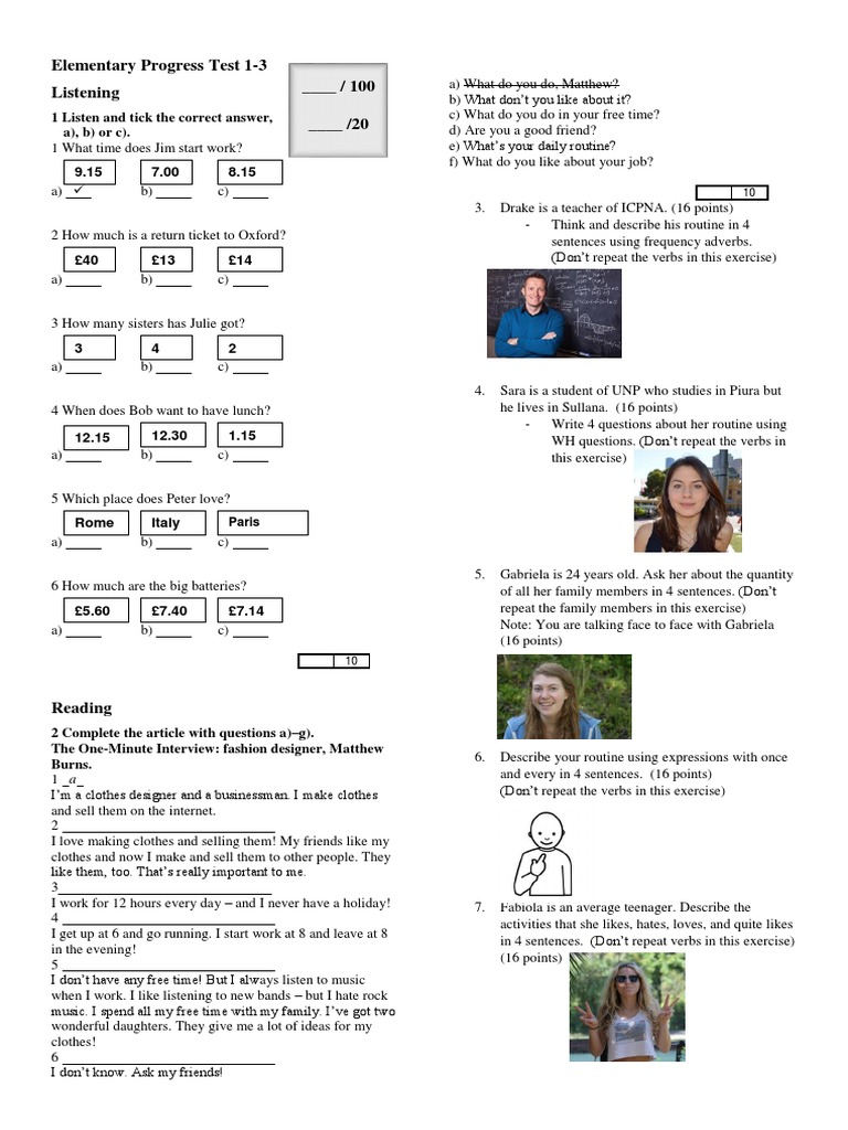 Elementary Progress Test 1 | PDF | Linguistic Typology | Linguistic ...