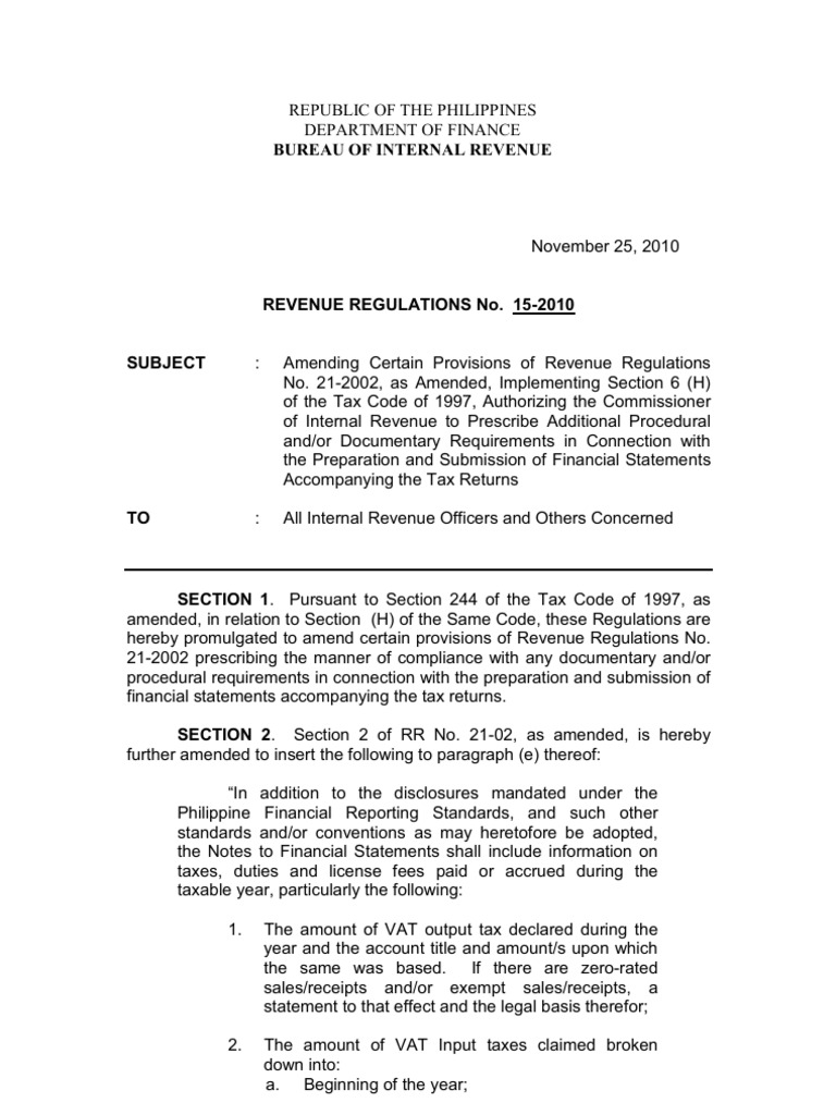 Revenue Regulations No.152010
