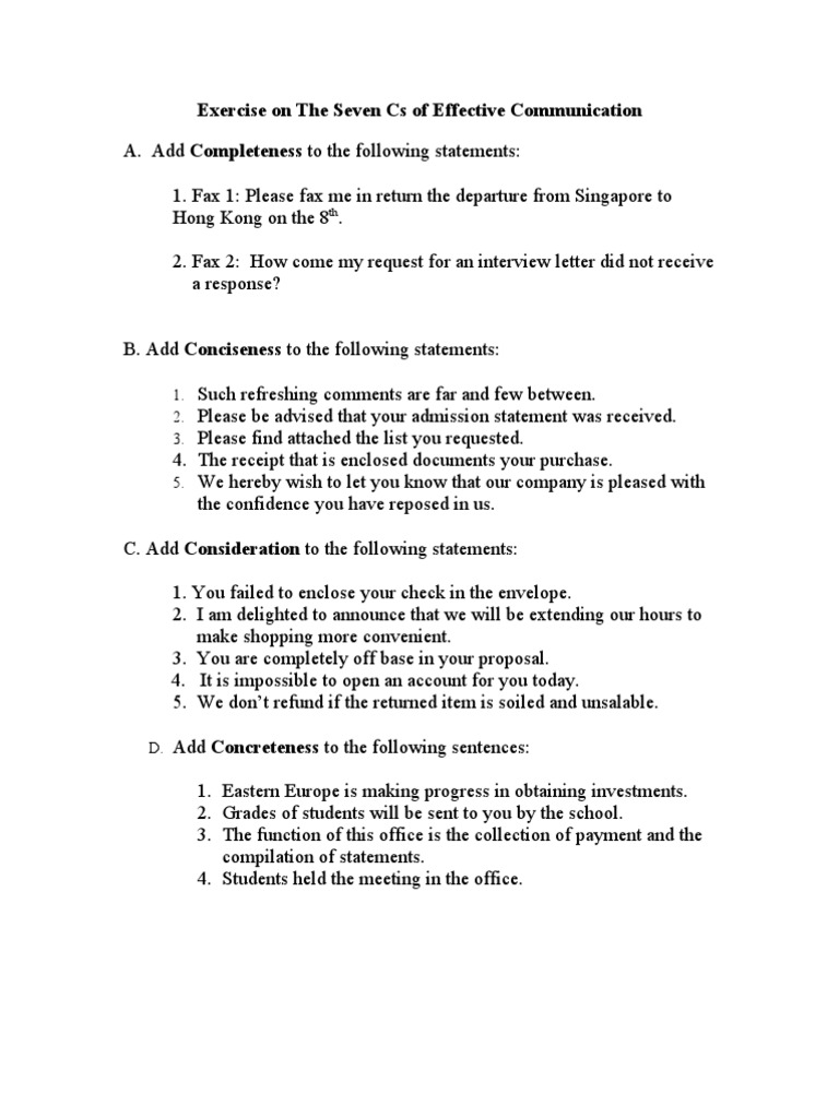 Seven Cs Exercise | PDF | Psychological Concepts | Cognition