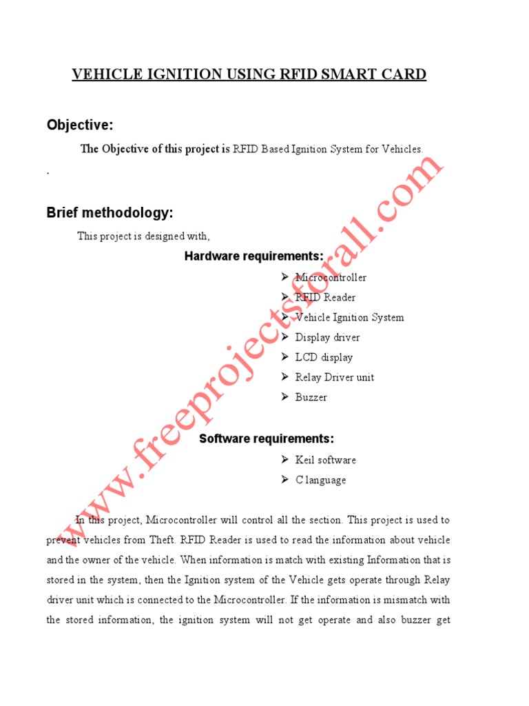 Vehicle Ignition Using Rfid Smart Card | PDF
