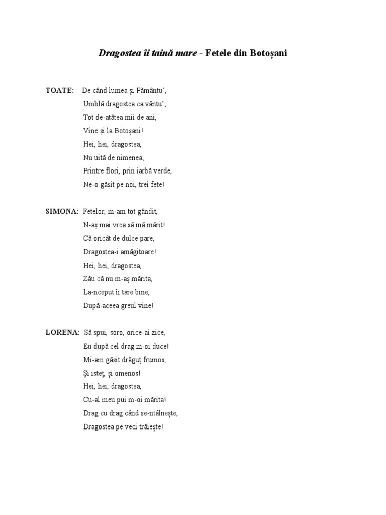 Fetele Din BotoÈ™ani Dragostea Ii Taina Mare