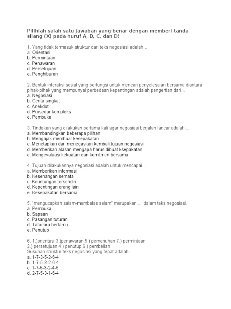 Soal Pg Negosiasi